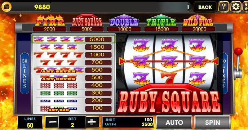 Hot Seven reels on AAA with sevens, bar stacks and a diamond, and the Fire to Wild Fire jackpot boxes above