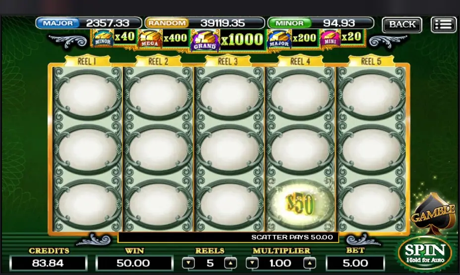 The Green Machine Deluxe di ACE333 dengan simbol $50 di gulungan 4, Scatter Pays 50.00, dan taruhan 5.00