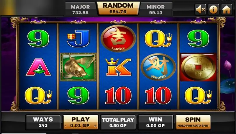 Gulungan 5 Koi Legends dengan wild koi emas di gulungan 2 dan scatter koin di gulungan 5