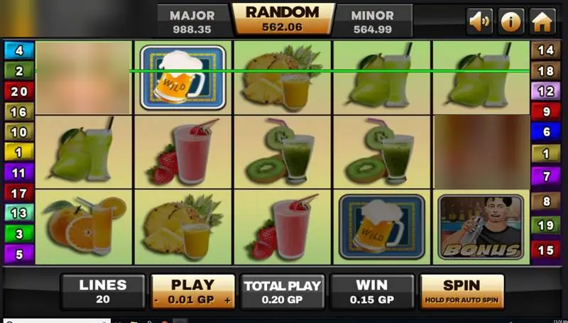 Gulungan A Night Out di Joker123 dengan koktail buah, wild gelas bir, dan simbol bonus bartender, 20 line aktif