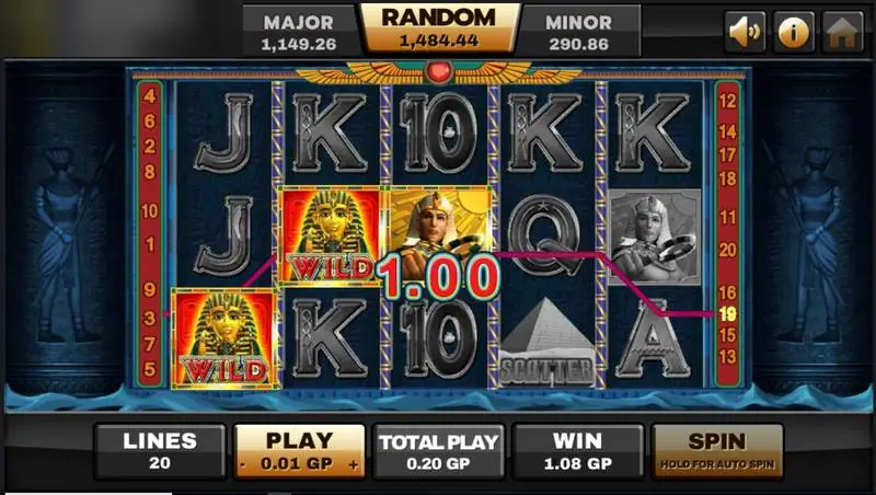 Kemenangan Ancient Egypt di Joker123 dengan dua wild topeng emas di gulungan 1 dan 2 melengkapi line