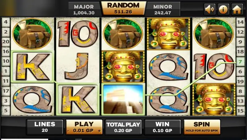 Kemenangan line Azteca di Joker123 lewat wild piramida di gulungan 3 dengan topeng bonus emas di dekatnya