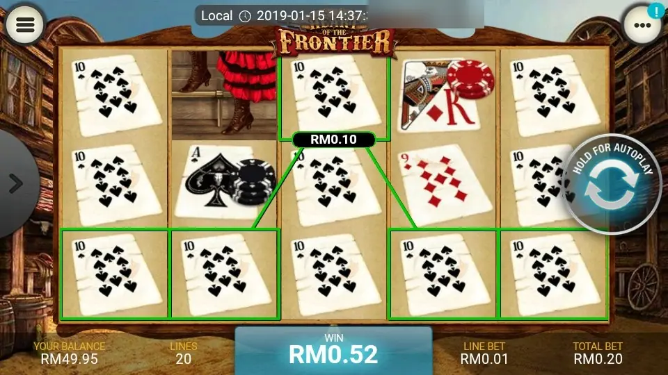 Heart of the Frontier di LPE88 dengan line lima 10 sekop yang membayar RM0.10 dan total kemenangan RM0.52