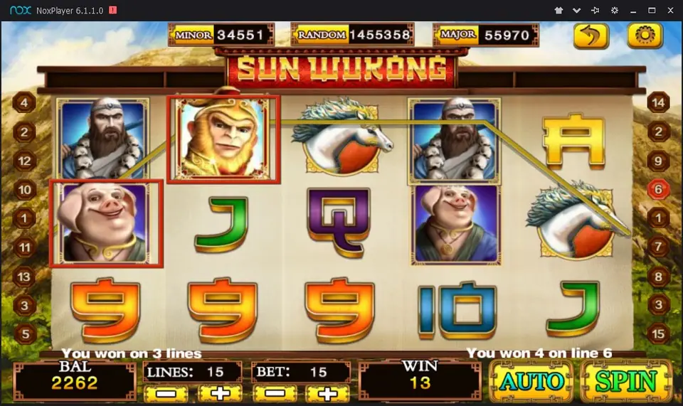 Gulungan Sun Wukong di Mega888 dengan Raja Kera, Pat Kai dan kuda putih, tiga penghitung jackpot di atas dan bar taruhan di bawah