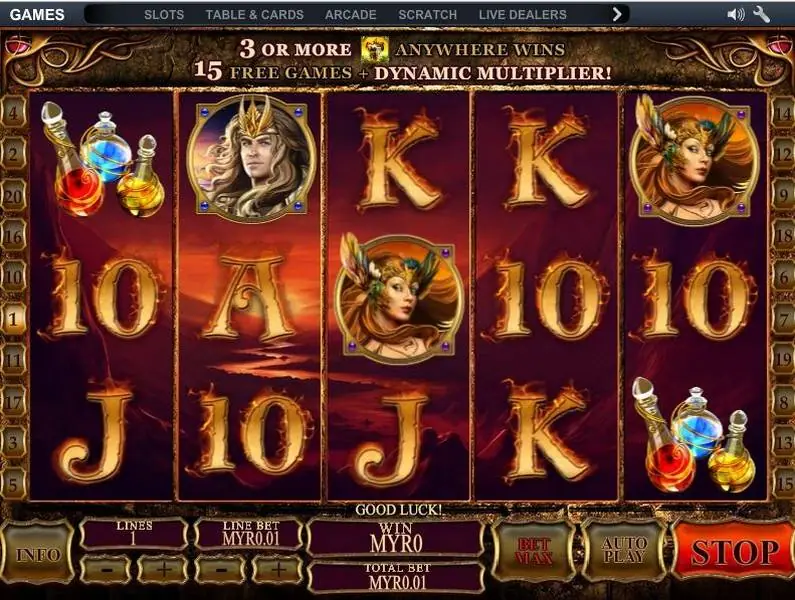 Dragon Kingdom saat berputar dengan spanduk 3 atau lebih di mana saja memberi 15 free game plus dynamic multiplier