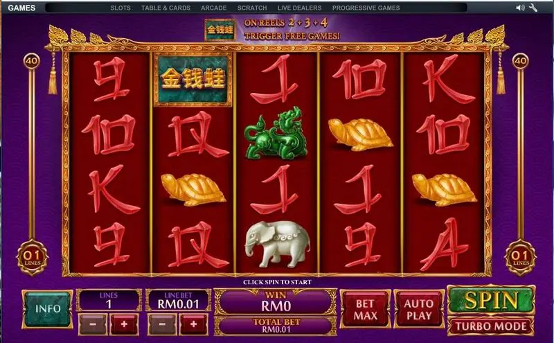 Jin Qian Wa dengan spanduk bertuliskan plakat di gulungan 2, 3 dan 4 memicu free game