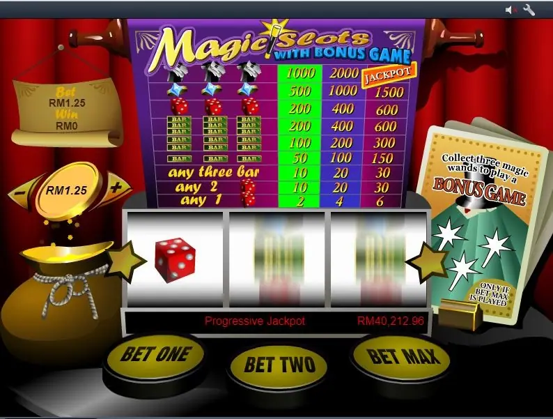 Gulungan Magic Slots di Rollex11 sedang berputar dengan satu dadu di gulungan 1 dan teks jackpot progresif di bawahnya