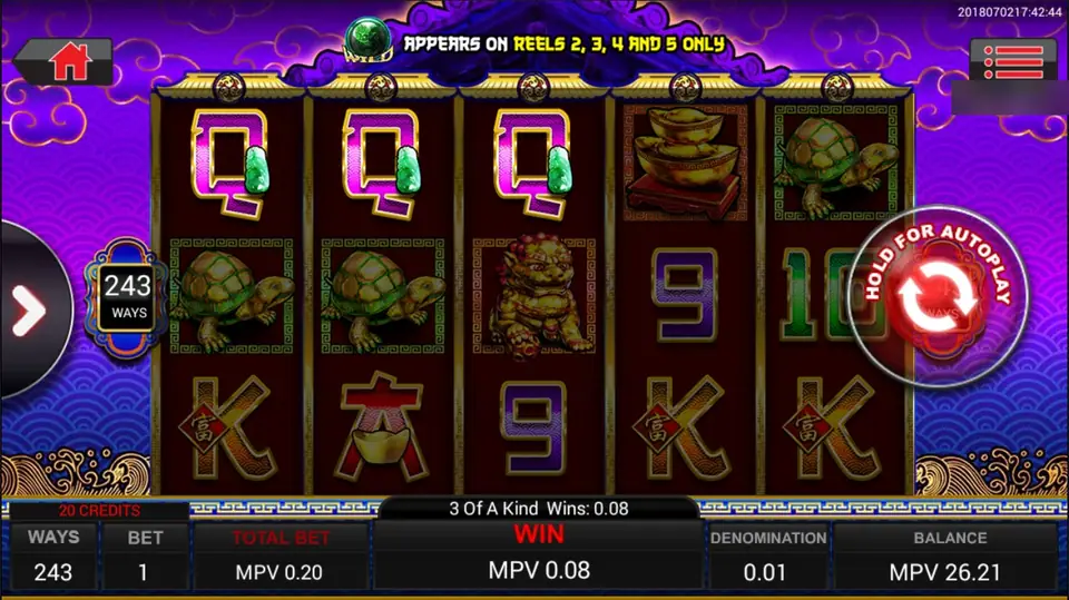 Satu putaran 5 Fortune Dragons dengan kemenangan three of a kind 0.08