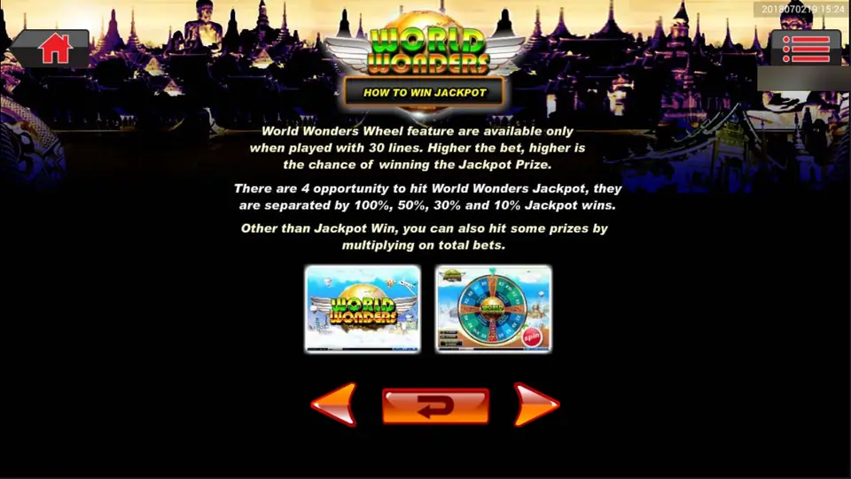 Aturan jackpot World Wonders dengan roda dan syarat 30 line